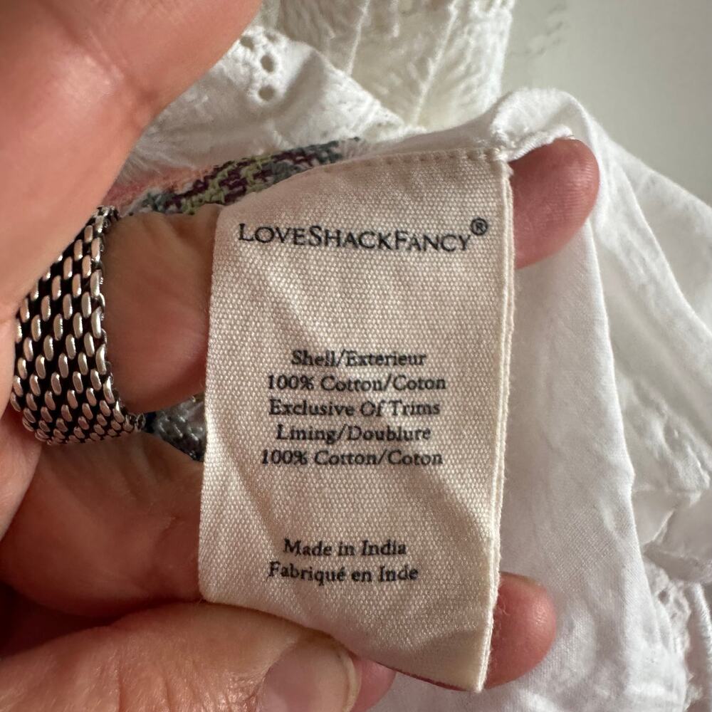 New LoveShackFancy Thressey Mini Dress White Embroidered Floral Ruffled Sz 8 - Picture 12 of 14
